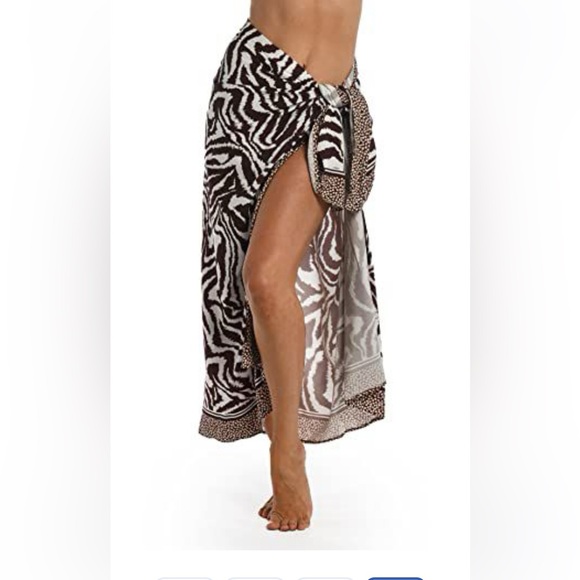 La Blanca Other - La Blanca Women's Pareo Wrap Swimsuit Cover Up, Java//Fierce Lines, NWT